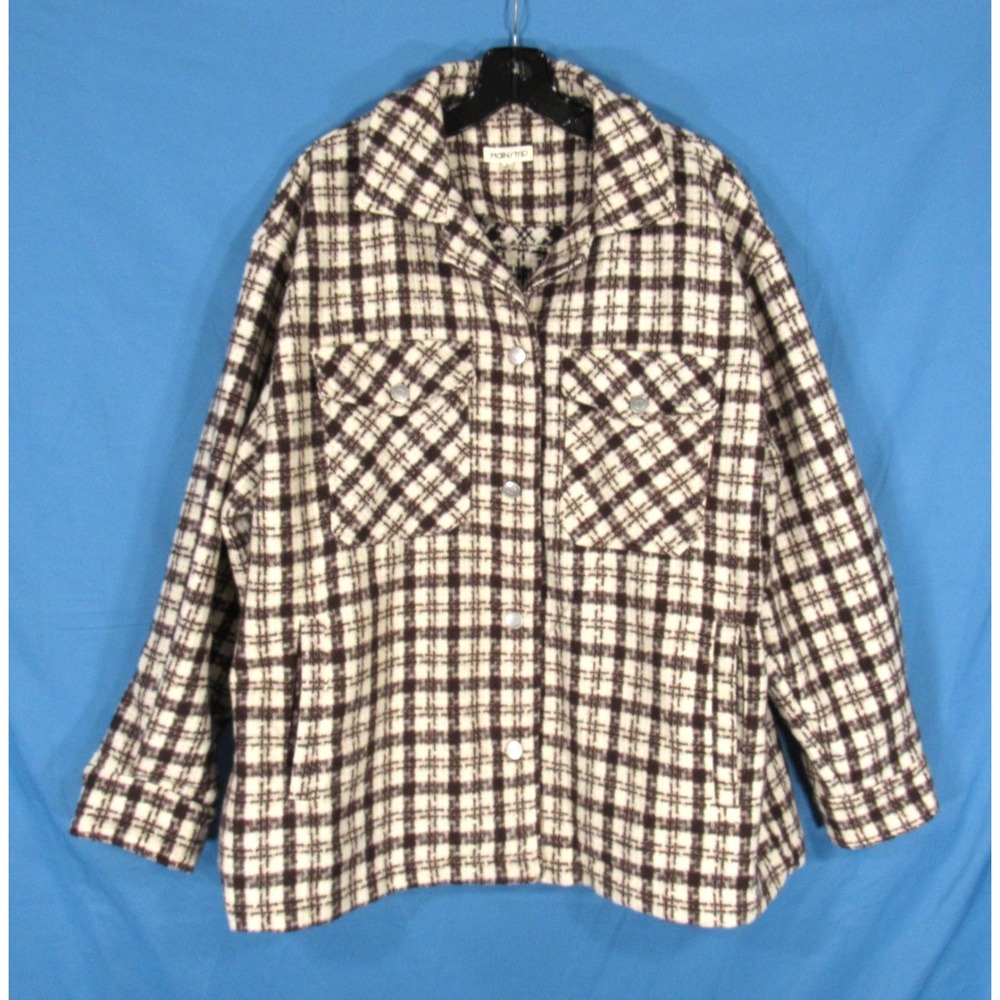 MAIN STRIP Midweight TWILL Brown/Cream PLAID Button-Up FLAP POCKETS Jacket Sz L